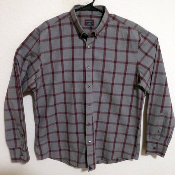 UNTUCKit Shirt Mens Large Long Sleeve Button Gray Maroon Stripes - Picture 2 of 6